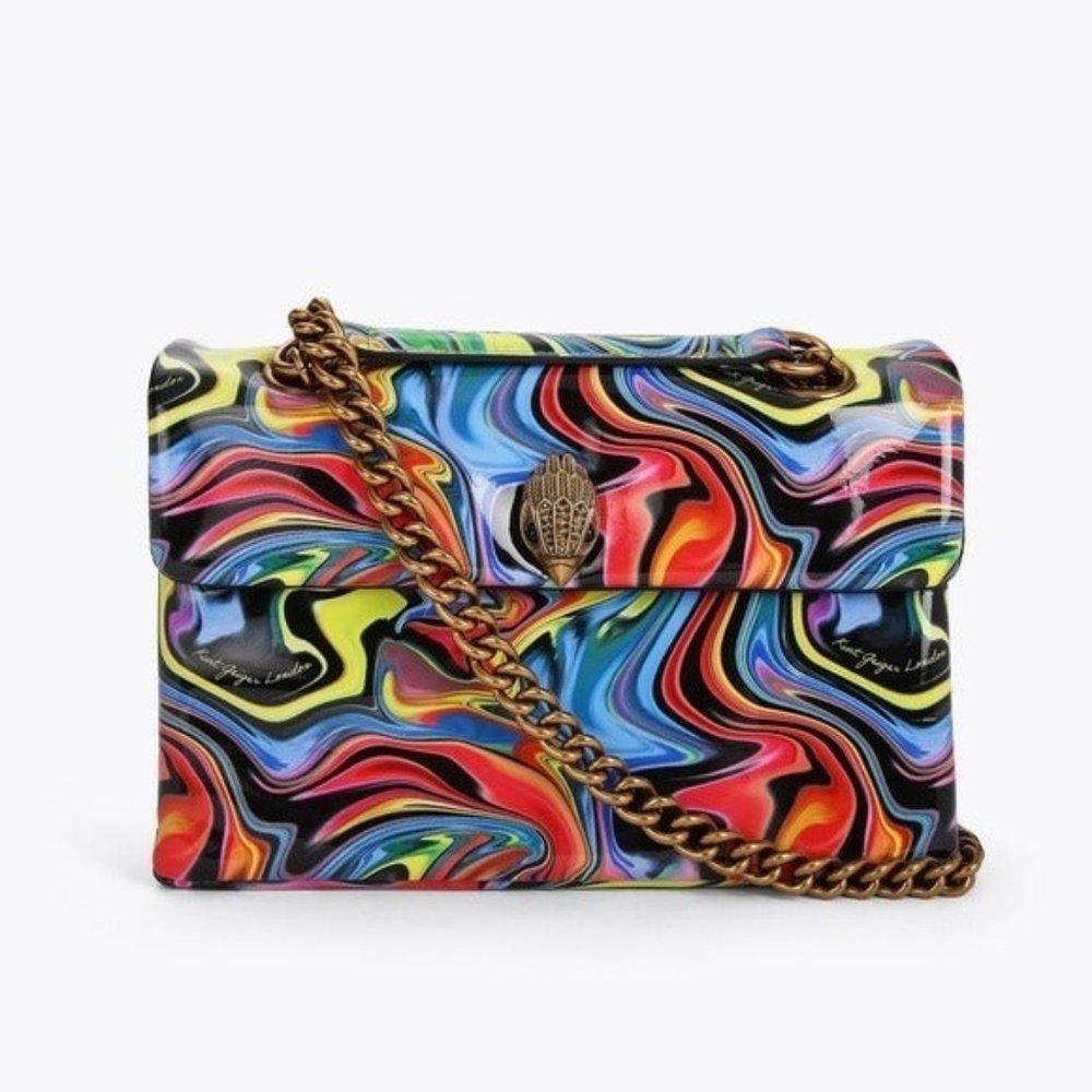Kurt Geiger Marble Paint Patent Leather Multicolor Shoulder Bag NWT Chain Strap